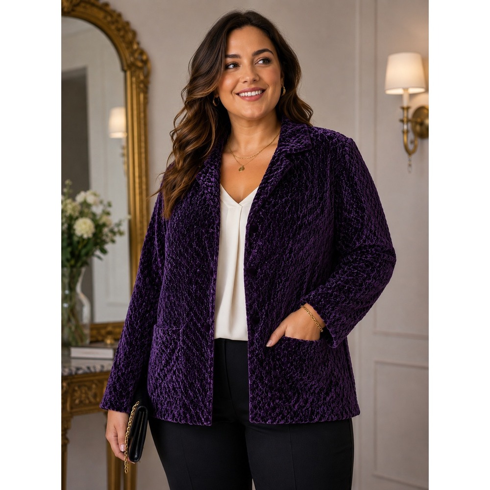 Vintage Great Cavalier Satin Jacket Womens XL Purple Popcorn Blazer Autumn Boho